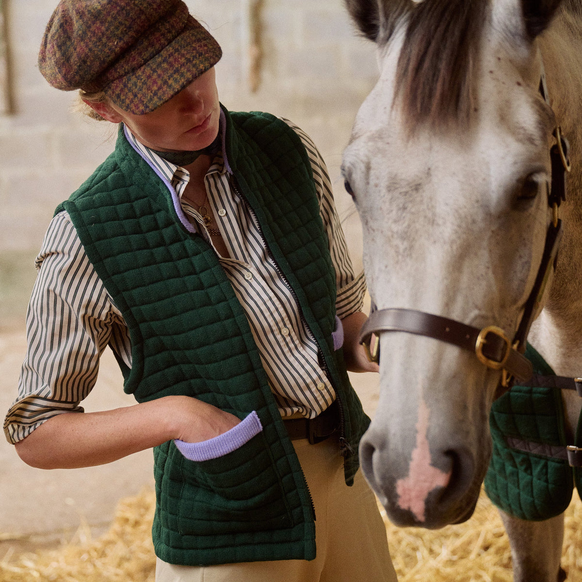 Thermatex Ladies Gilet in Bottle & Lavender worn outdoors