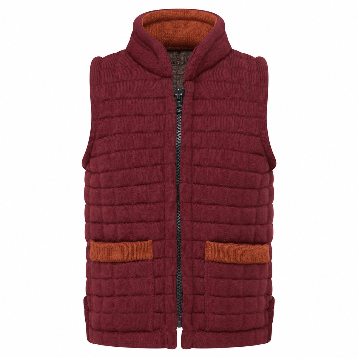 Thermatex Childs Gilet in Burgundy with Cinnamon trim #Trim colour_Cinnamon