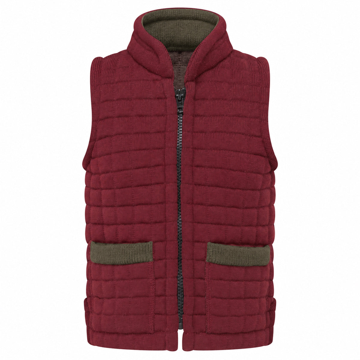 Thermatex Childs Gilet in Burgundy with Coffee trim #Trim colour_Coffee