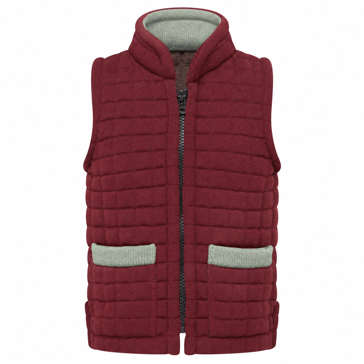 Thermatex Childs Gilet in Burgundy with Duck Egg trim #Trim colour_Duck Egg