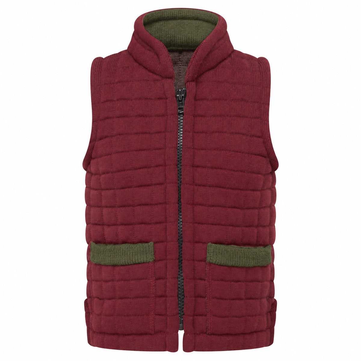 Thermatex Childs Gilet in Burgundy with Khaki trim #Trim colour_Khaki