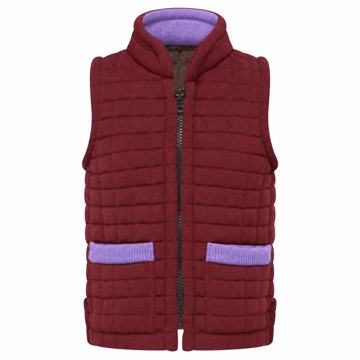 Thermatex Childs Gilet in Burgundy with Lavender trim #Trim colour_Lavender