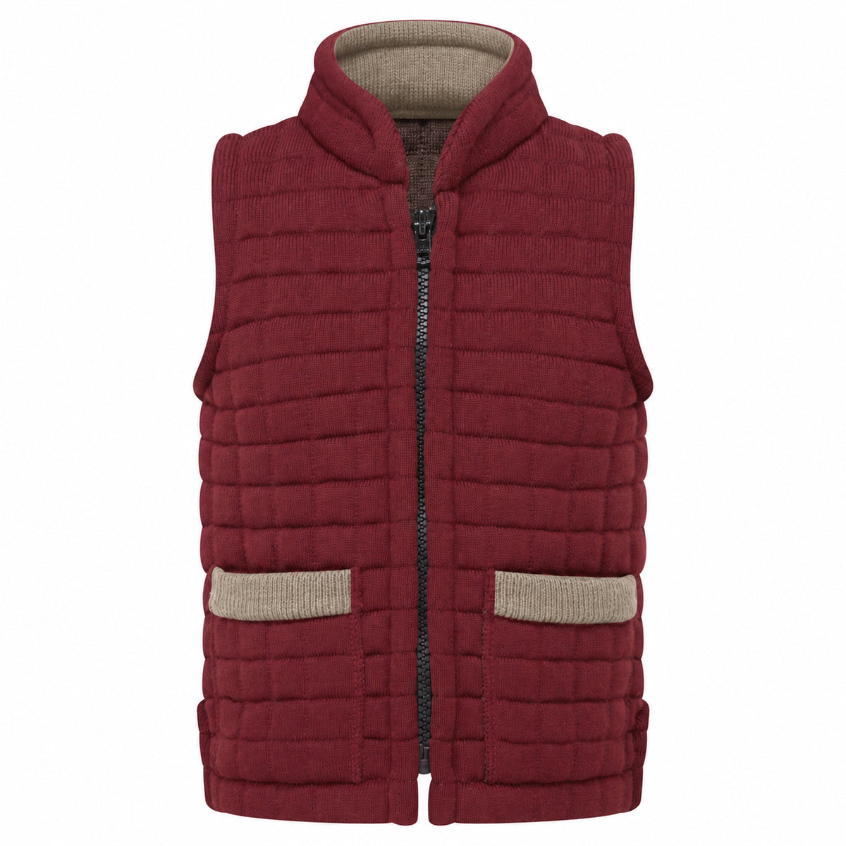 Thermatex Childs Gilet in Burgundy with Mouse trim #Trim colour_Mouse