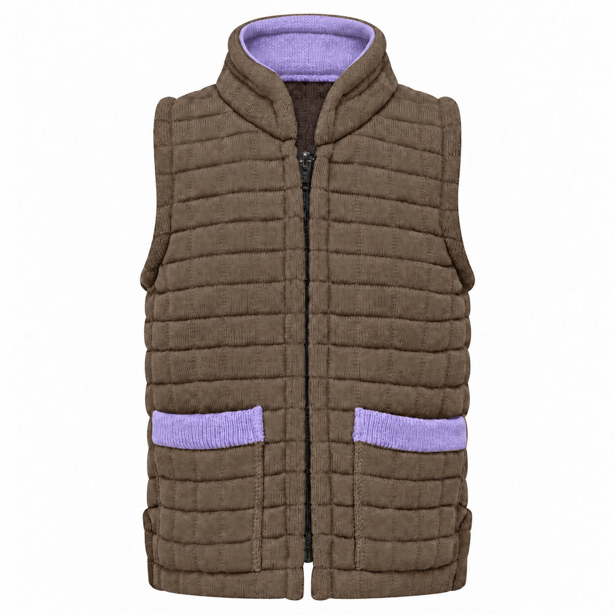 Thermatex Childs Gilet in Coffee with Lavender trim #Trim colour_Lavender
