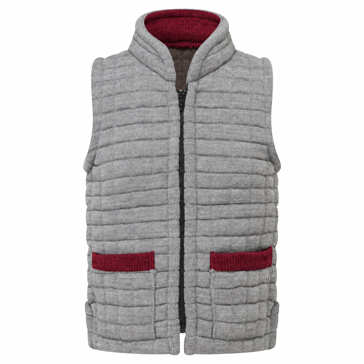 Thermatex Childs Gilet in Grey with Burgundy trim #Trim colour_Burgundy