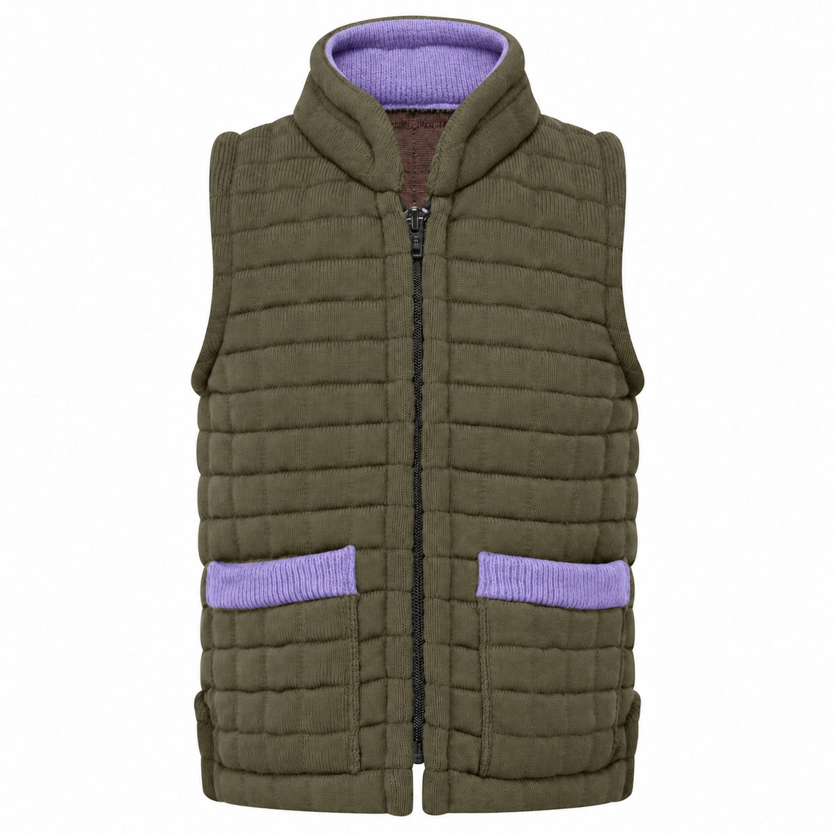Thermatex Childs Gilet in Khaki with Lavender trim #Trim colour_Lavender