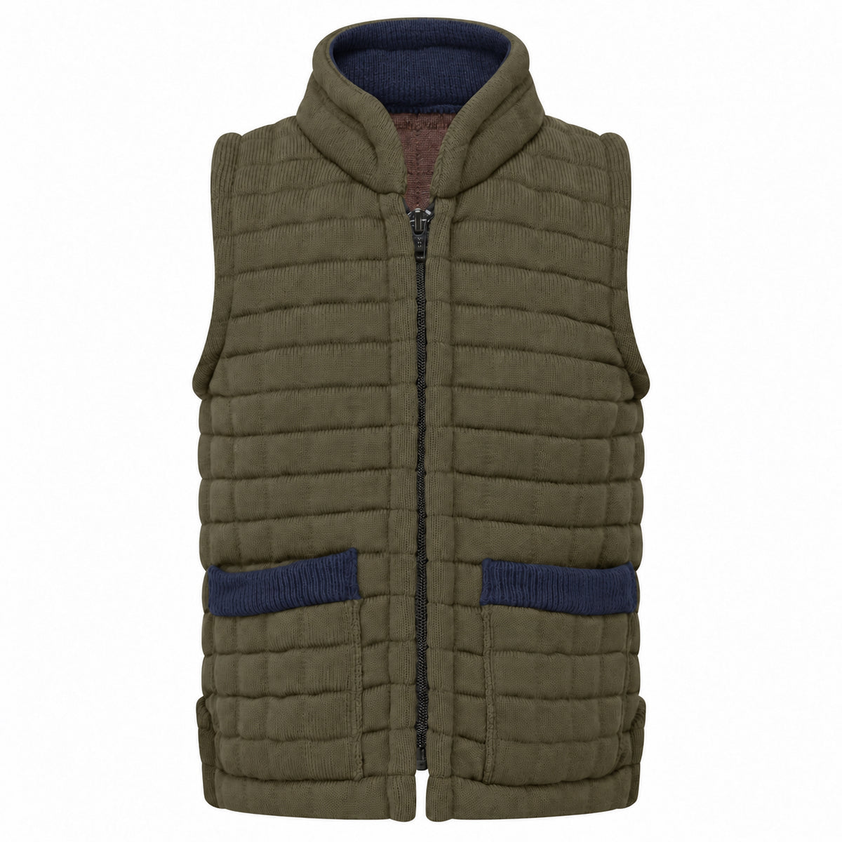 Thermatex Childs Gilet in Khaki with Navy trim #Trim colour_Navy