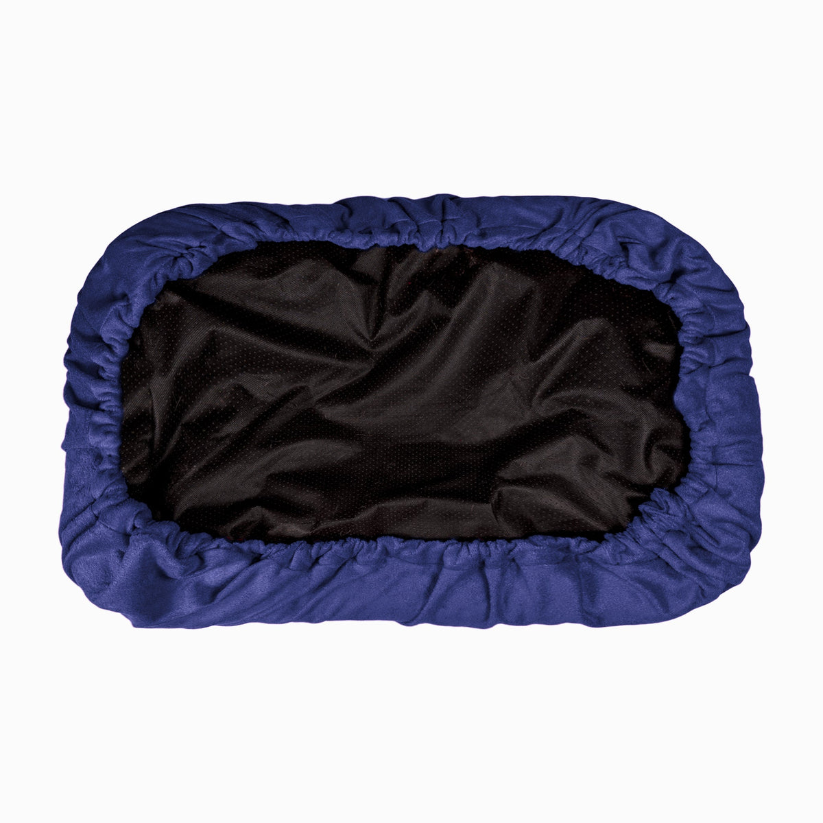 The underside of the NASH bamboo dog bed cover in navy blue.