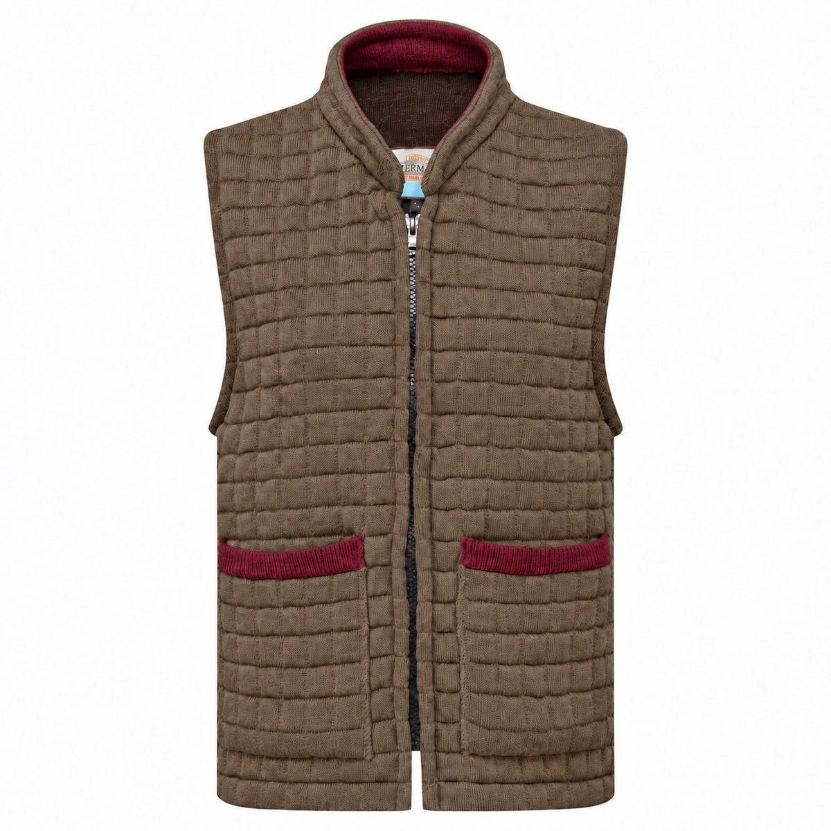 Thermatex Ladies Gilet in Coffee with Burgundy trim #Trim colour_Burgundy