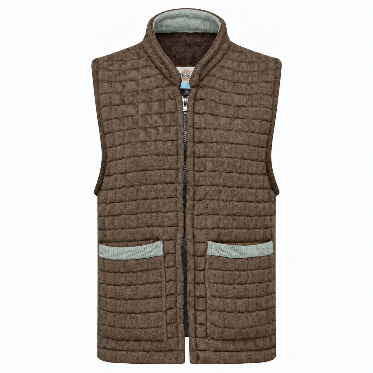 Thermatex Ladies Gilet in Coffee with Duck Egg trim #Trim colour_Duck Egg