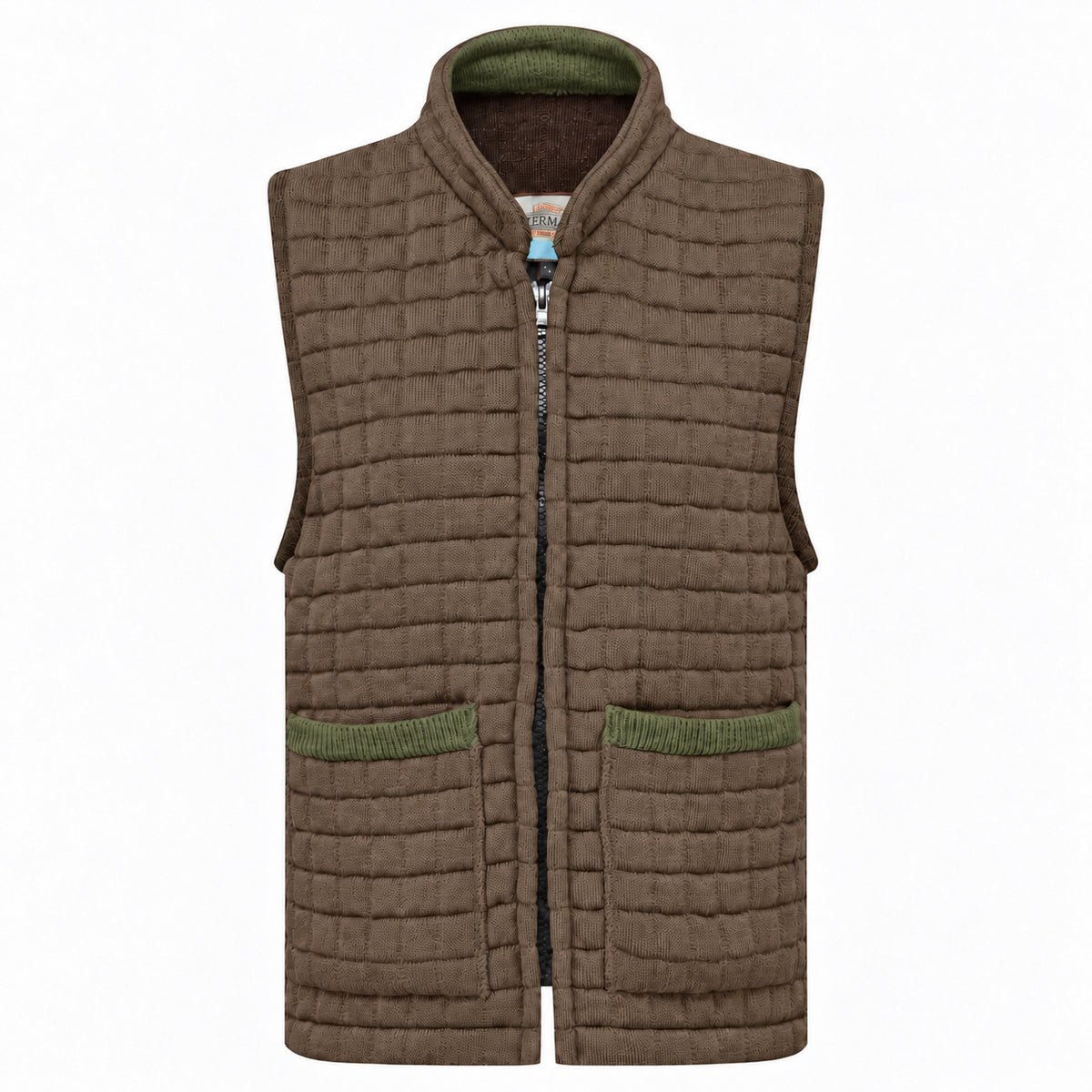 Thermatex Ladies Gilet in Coffee with Olive trim #Trim colour_Olive