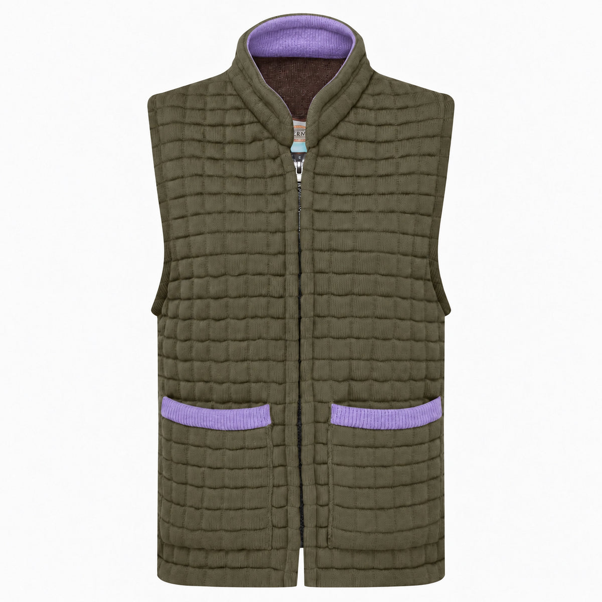 Thermatex Ladies Gilet in Khaki with Lavender trim #Trim colour_Lavender