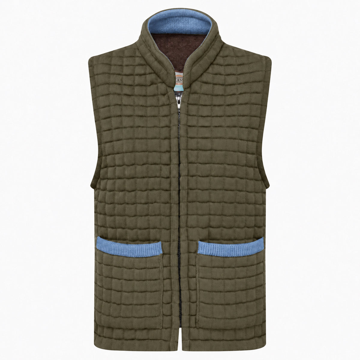 Thermatex Ladies Gilet in Khaki with Mediterranean trim #Trim colour_Mediterranean