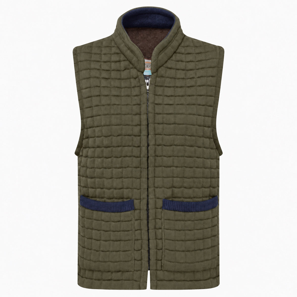 Thermatex Ladies Gilet in Khaki with Navy trim #Trim colour_Navy