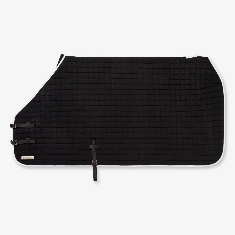 Thermatex Original Cooler Rug in Black with white binding, side view