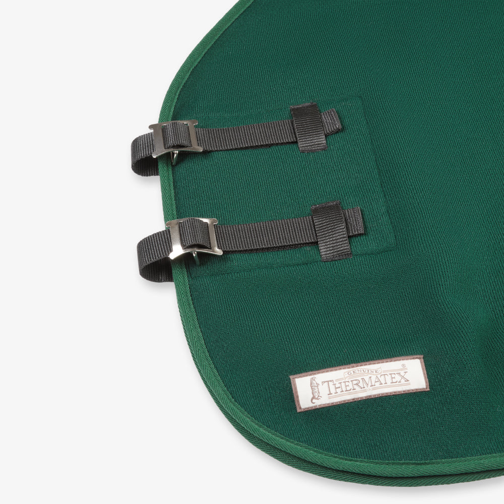 Thermatex Lightweight Cooler Rug in Bottle Green with dark green binding, front view