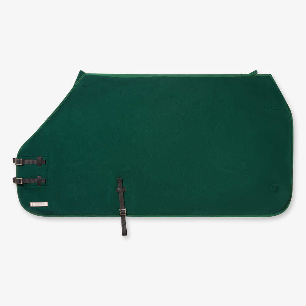 Thermatex Lightweight Cooler Rug in Bottle Green with dark green binding, side view