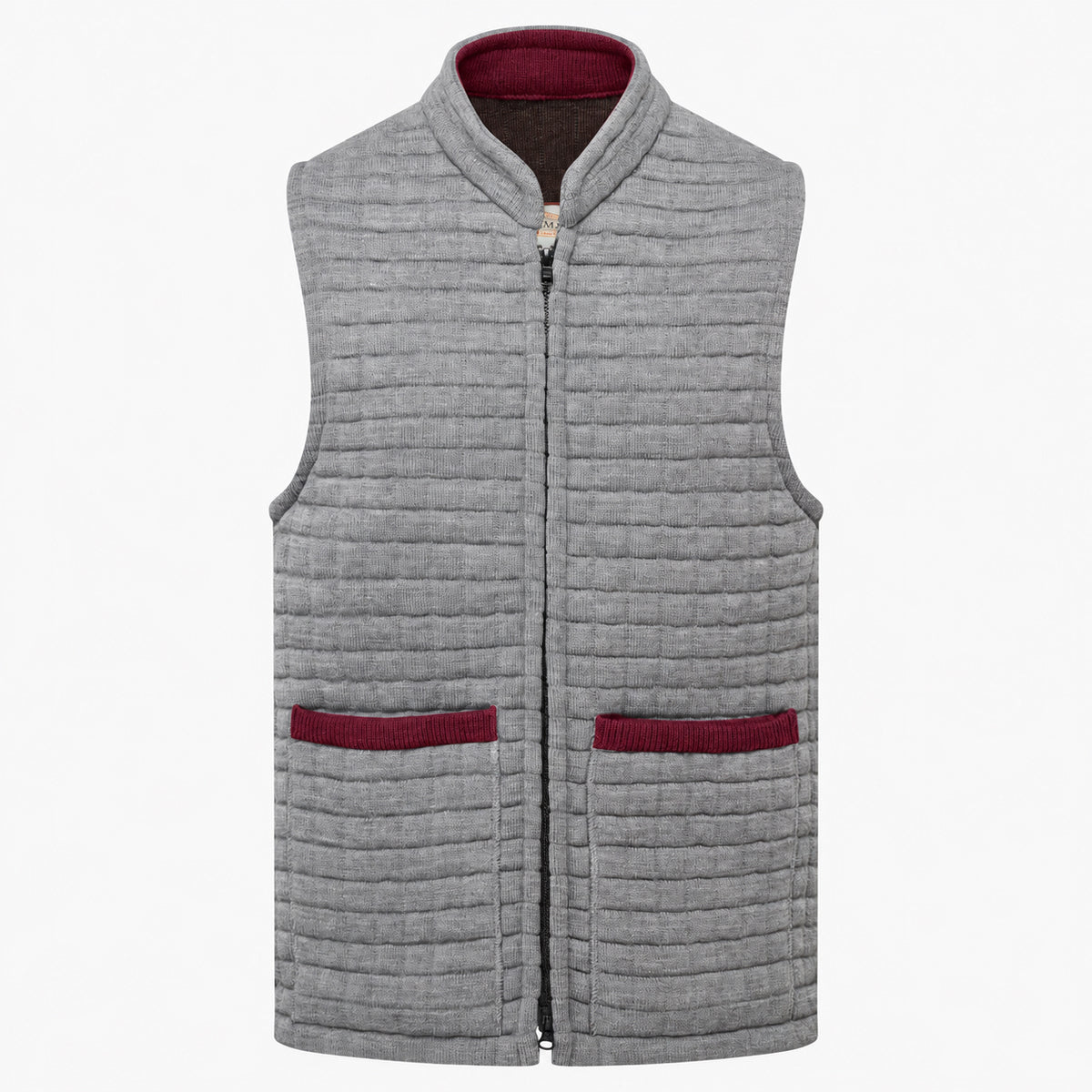 Thermatex Unisex Gilet in Grey with Burgundy trim #Trim colour_Burgundy