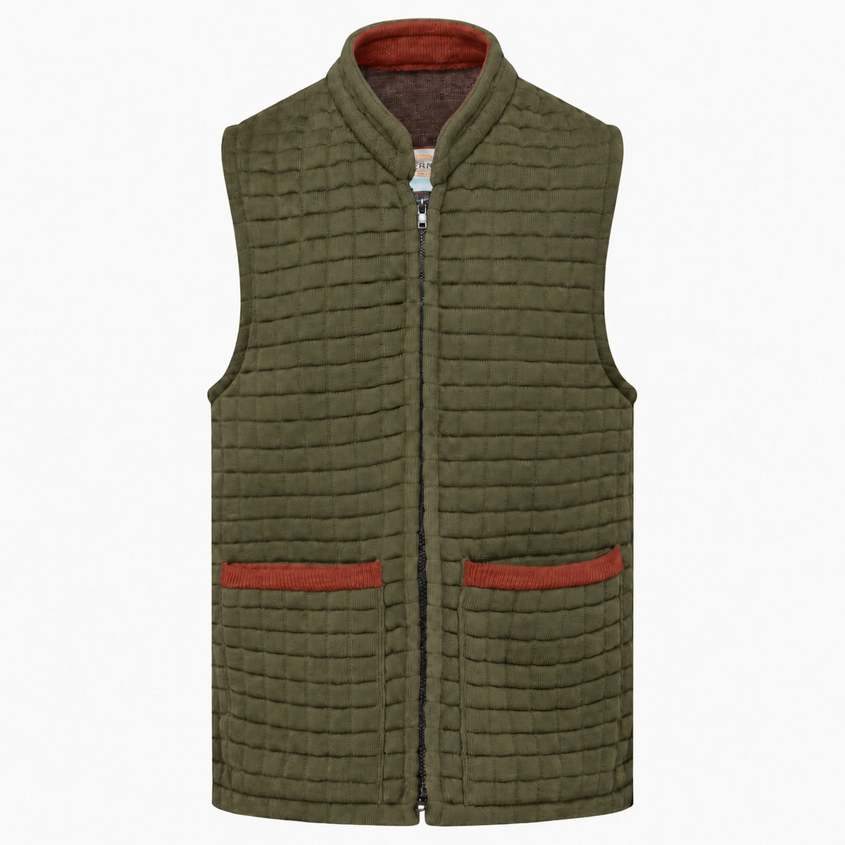Thermatex Unisex Gilet in Khaki with Cinnamon trim #Trim colour_Cinnamon