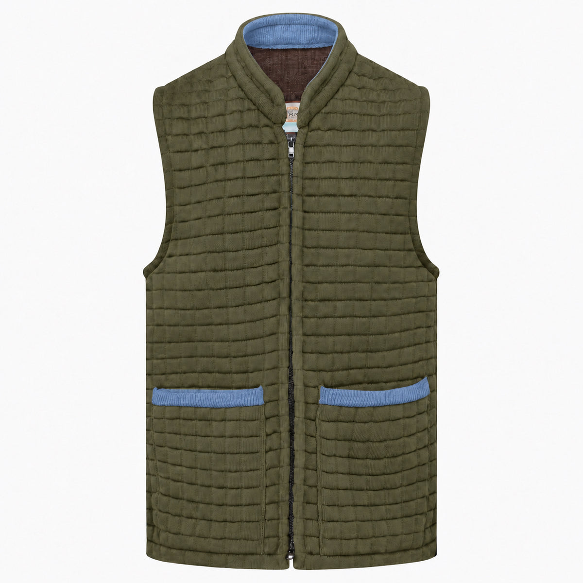Thermatex Unisex Gilet in Khaki with Mediterranean trim #Trim colour_Mediterranean