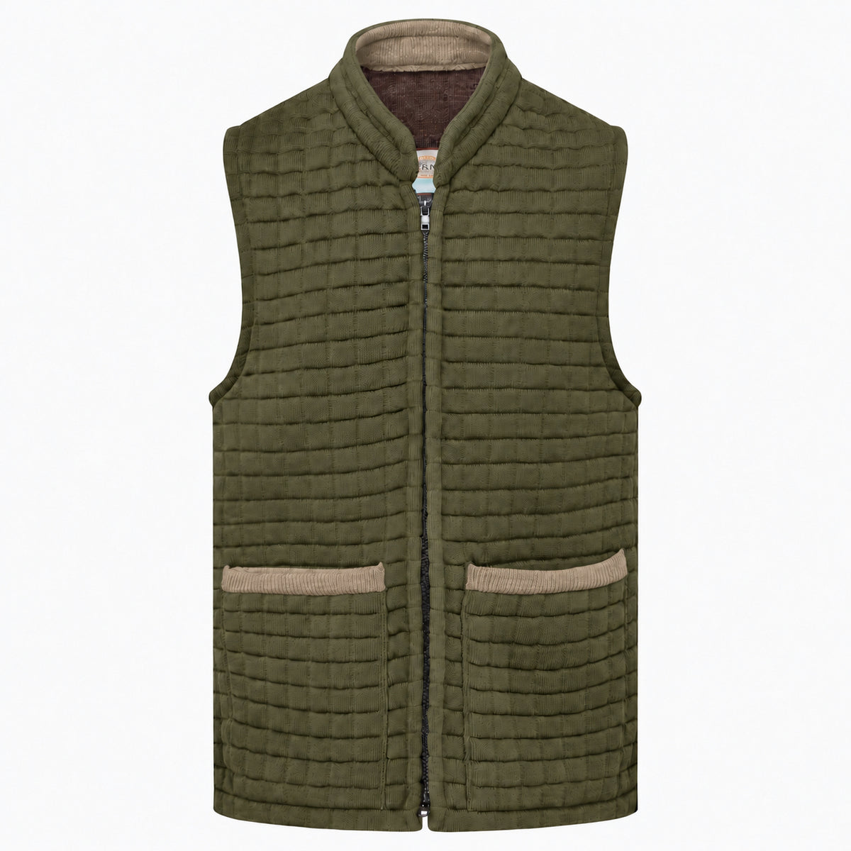 Thermatex Unisex Gilet in Khaki with Mouse trim #Trim colour_Mouse