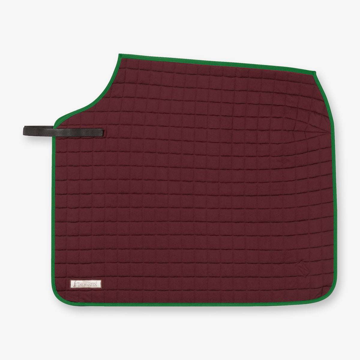 Thermatex Quarter Rug in Burgundy with Emerald binding #Trim colour_Emerald