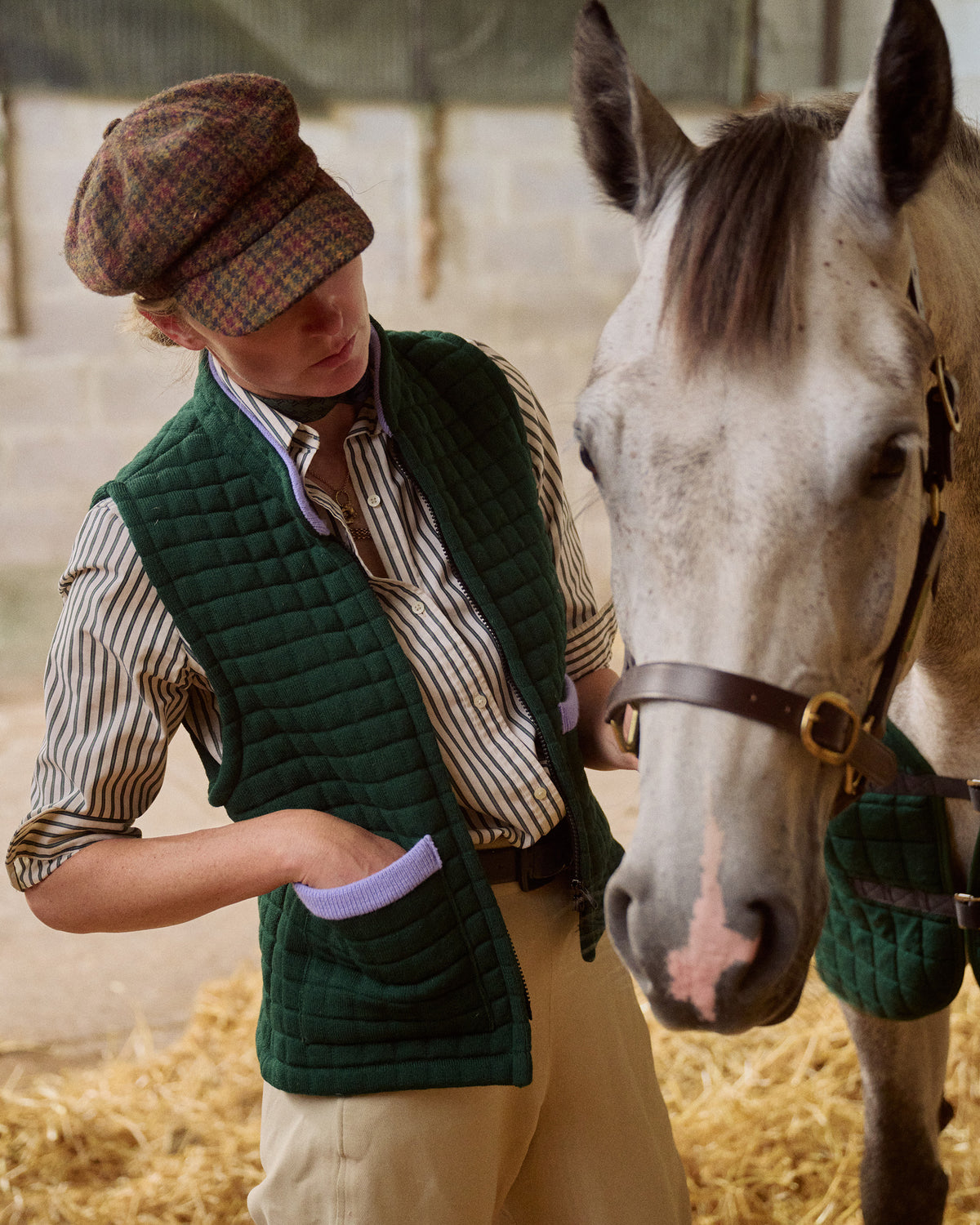 Thermatex Ladies Gilet in Bottle & Lavender worn outdoors