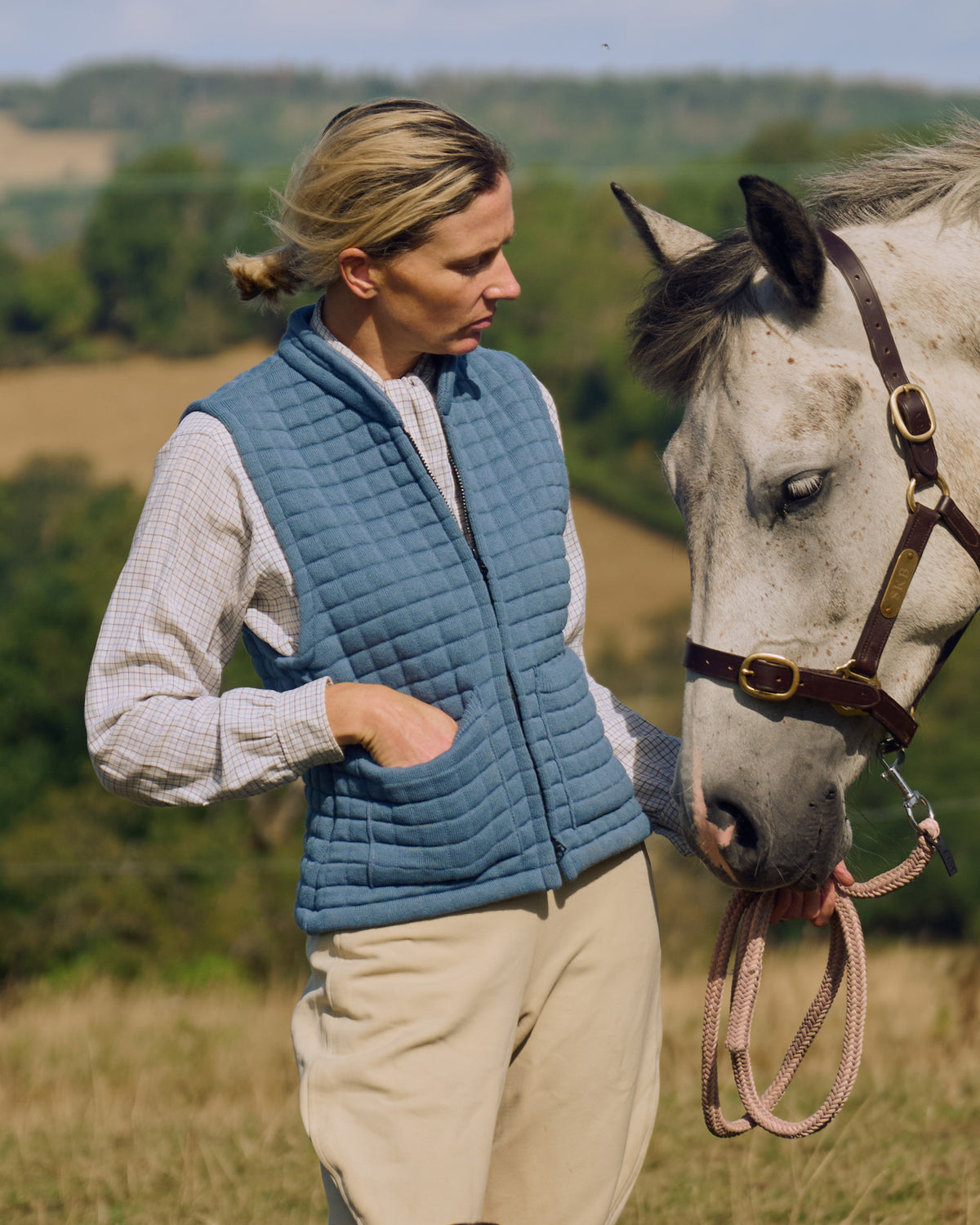 Thermatex Ladies Gilet in Duck Egg worn outdoors