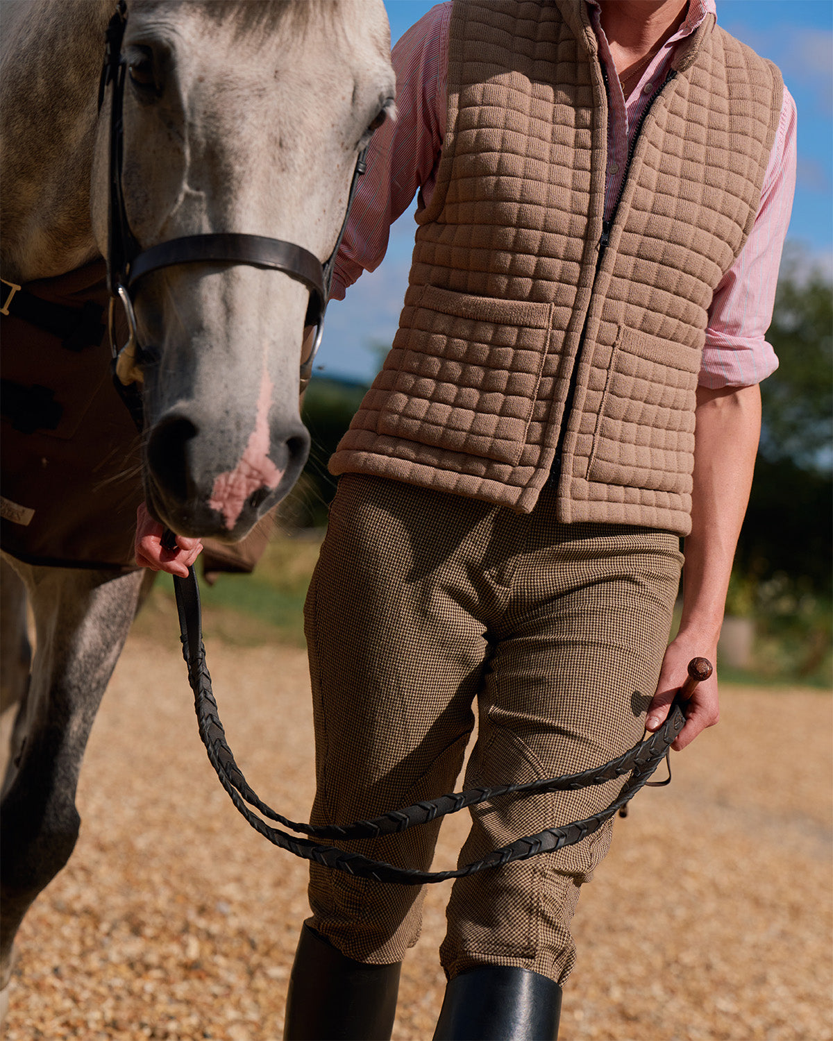 Thermatex Ladies Gilet in Mouse worn outdoors