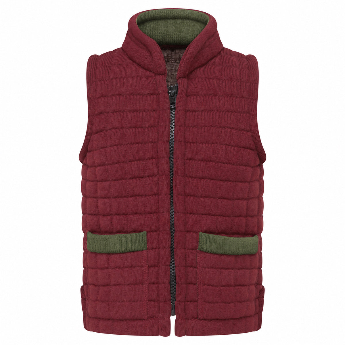 Thermatex Childs Gilet in Burgundy with Olive trim #Trim colour_Olive