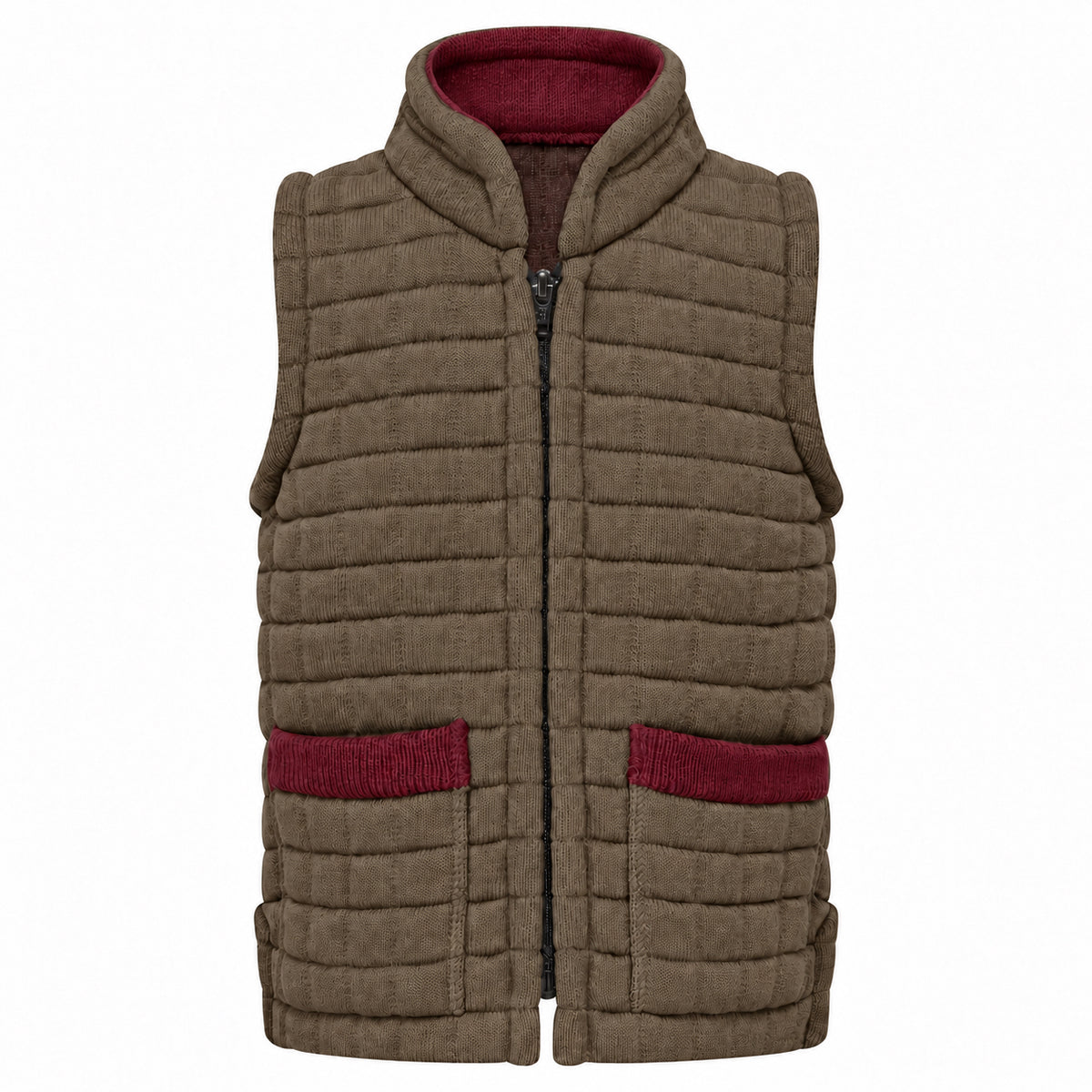 Thermatex Childs Gilet in Coffee with Burgundy trim #Trim colour_Burgundy