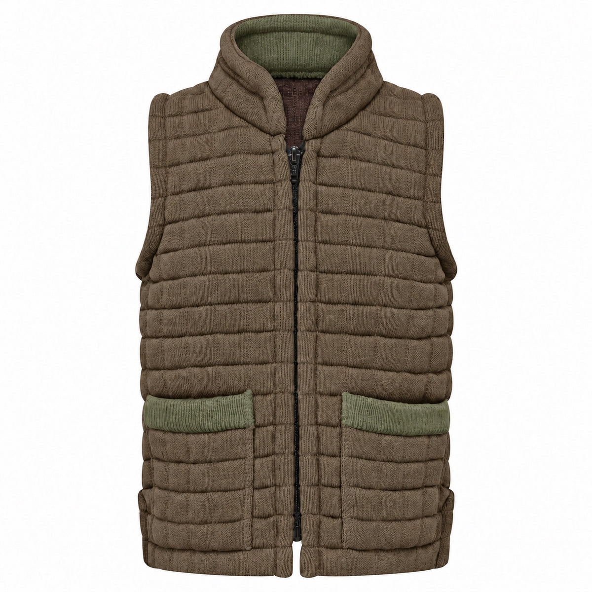 Thermatex Childs Gilet in Coffee with Olive trim #Trim colour_Olive