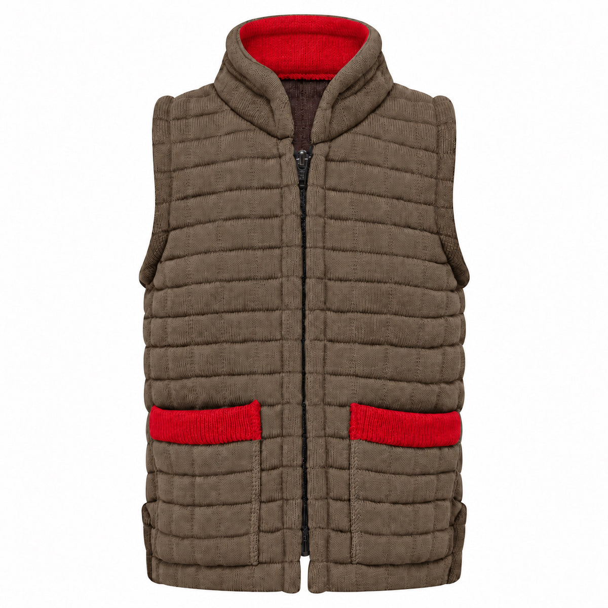Thermatex Childs Gilet in Coffee with Red trim #Trim colour_Red
