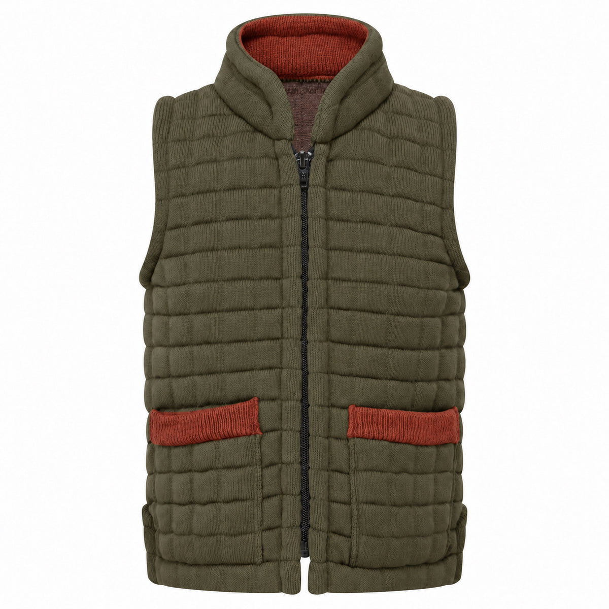 Thermatex Childs Gilet in Khaki with Cinnamon trim #Trim colour_Cinnamon