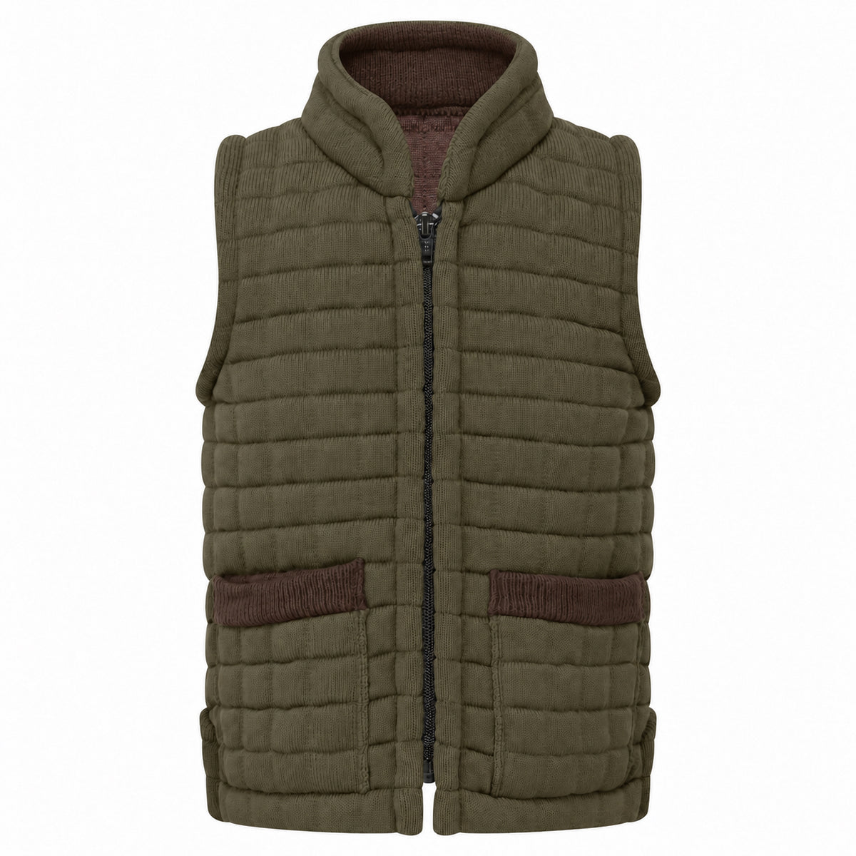 Thermatex Childs Gilet in Khaki with Coffee trim #Trim colour_Coffee