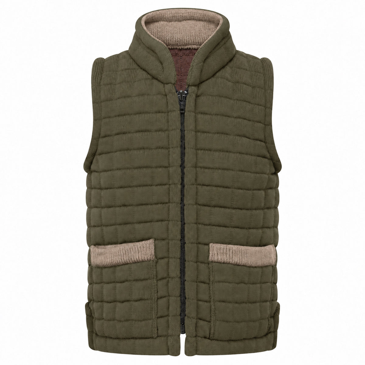 Thermatex Childs Gilet in Khaki with Mouse trim #Trim colour_Mouse