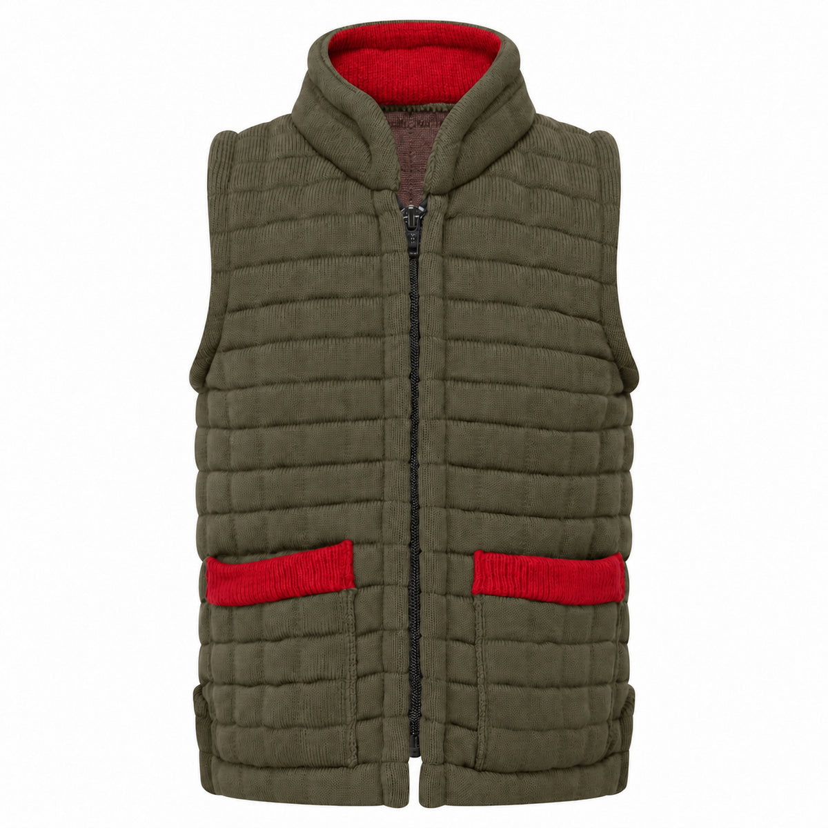 Thermatex Childs Gilet in Khaki with Red trim #Trim colour_Red