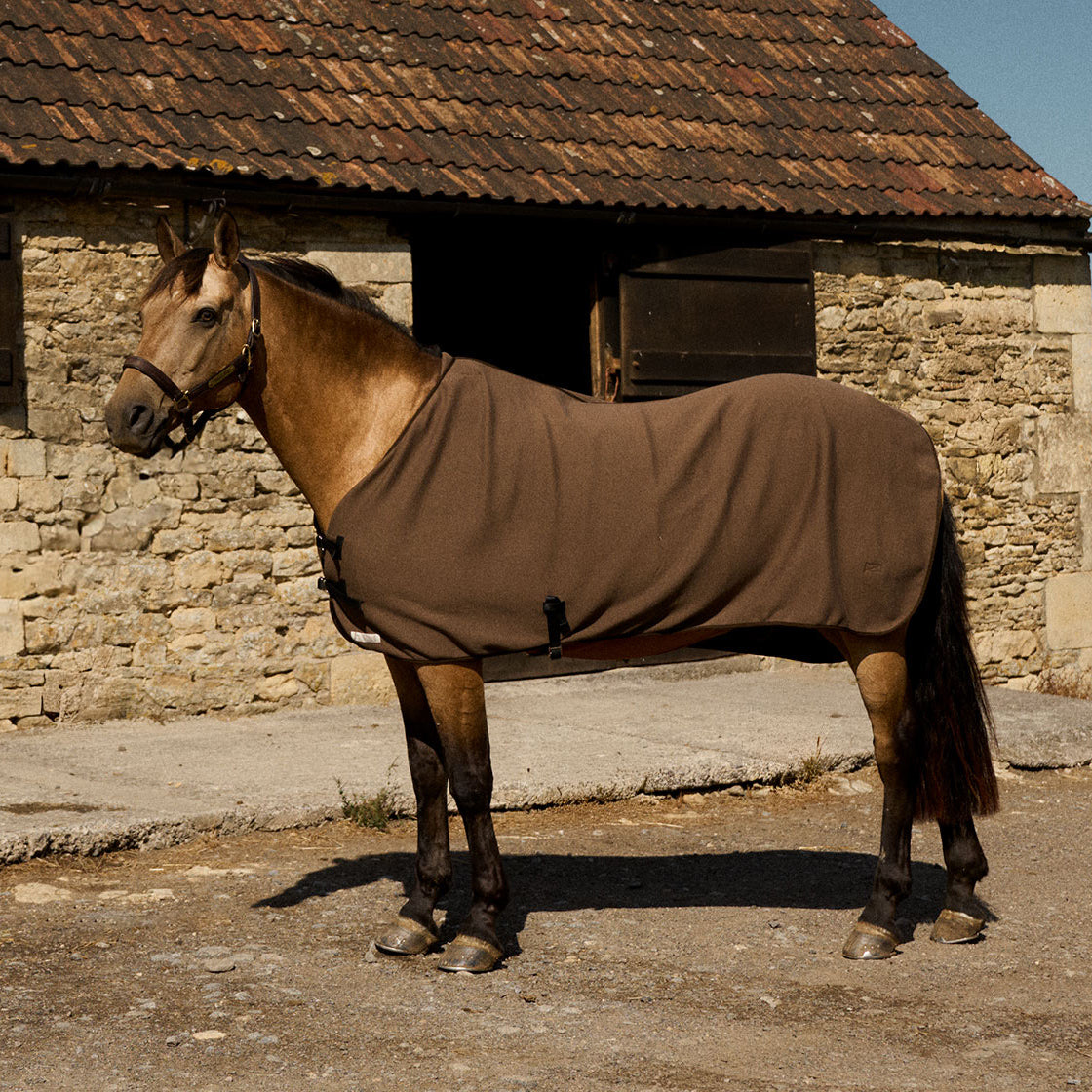 Horse wearing a Thermatex Lightweight Cooler Rug in Taupe