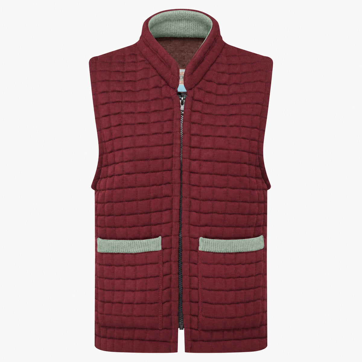 Thermatex Ladies Gilet in Burgundy with Duck Egg trim #Trim colour_Duck Egg