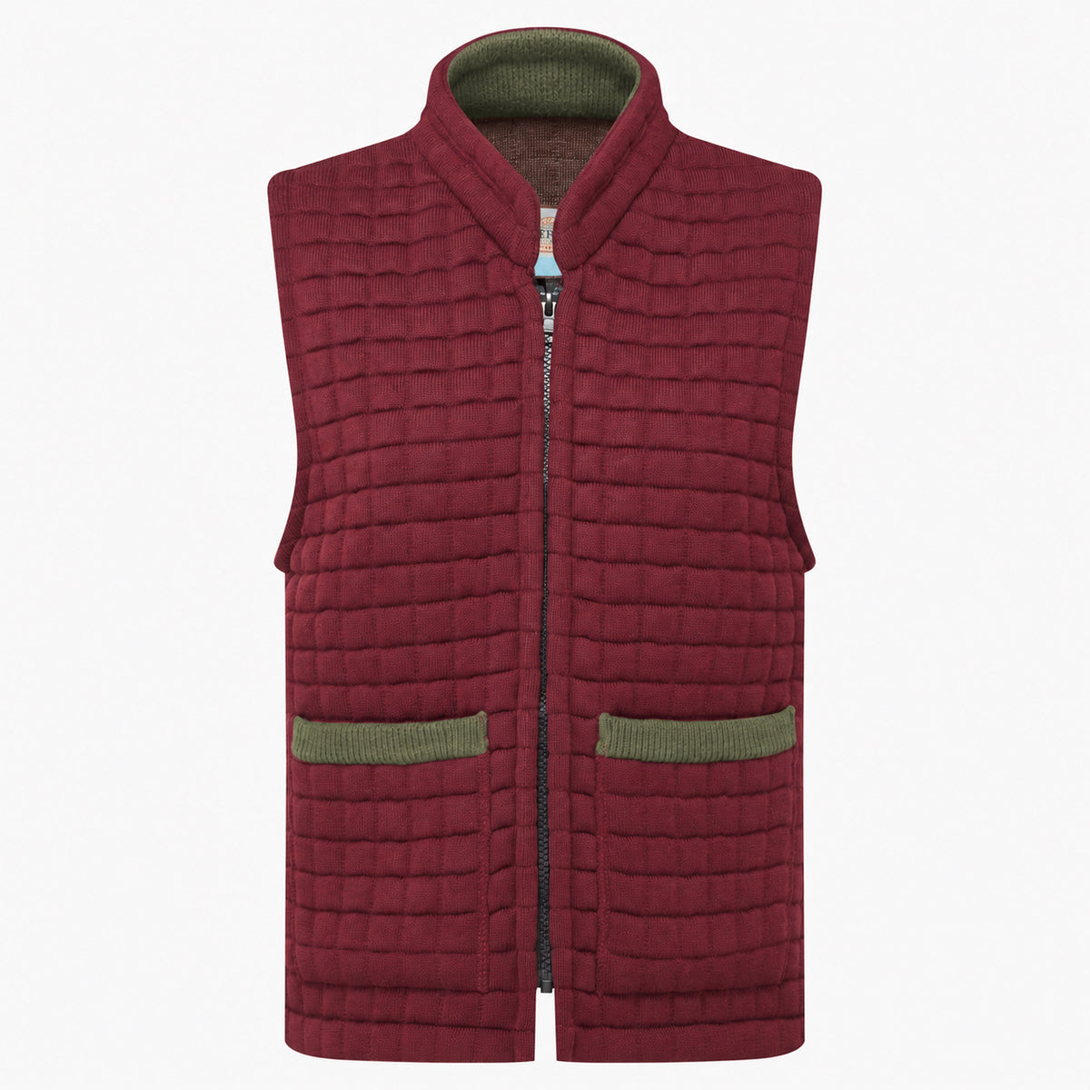 Thermatex Ladies Gilet in Burgundy with Olive trim #Trim colour_Olive