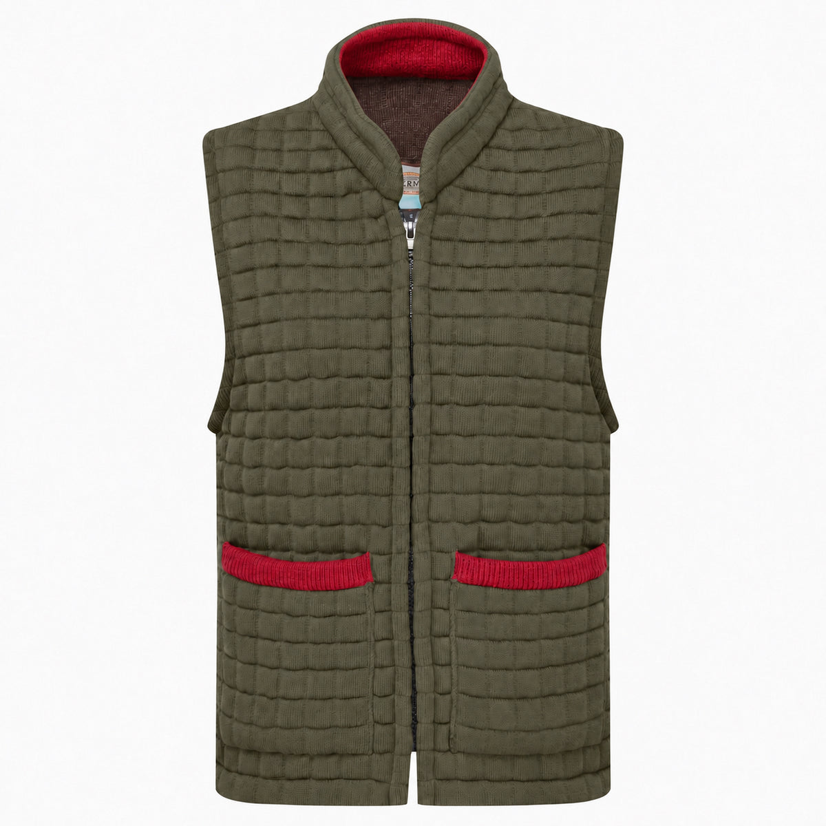 Thermatex Ladies Gilet in Khaki with Red trim #Trim colour_Red