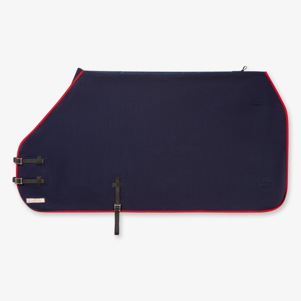 Thermatex Lightweight Cooler Rug in Navy with red binding, side view