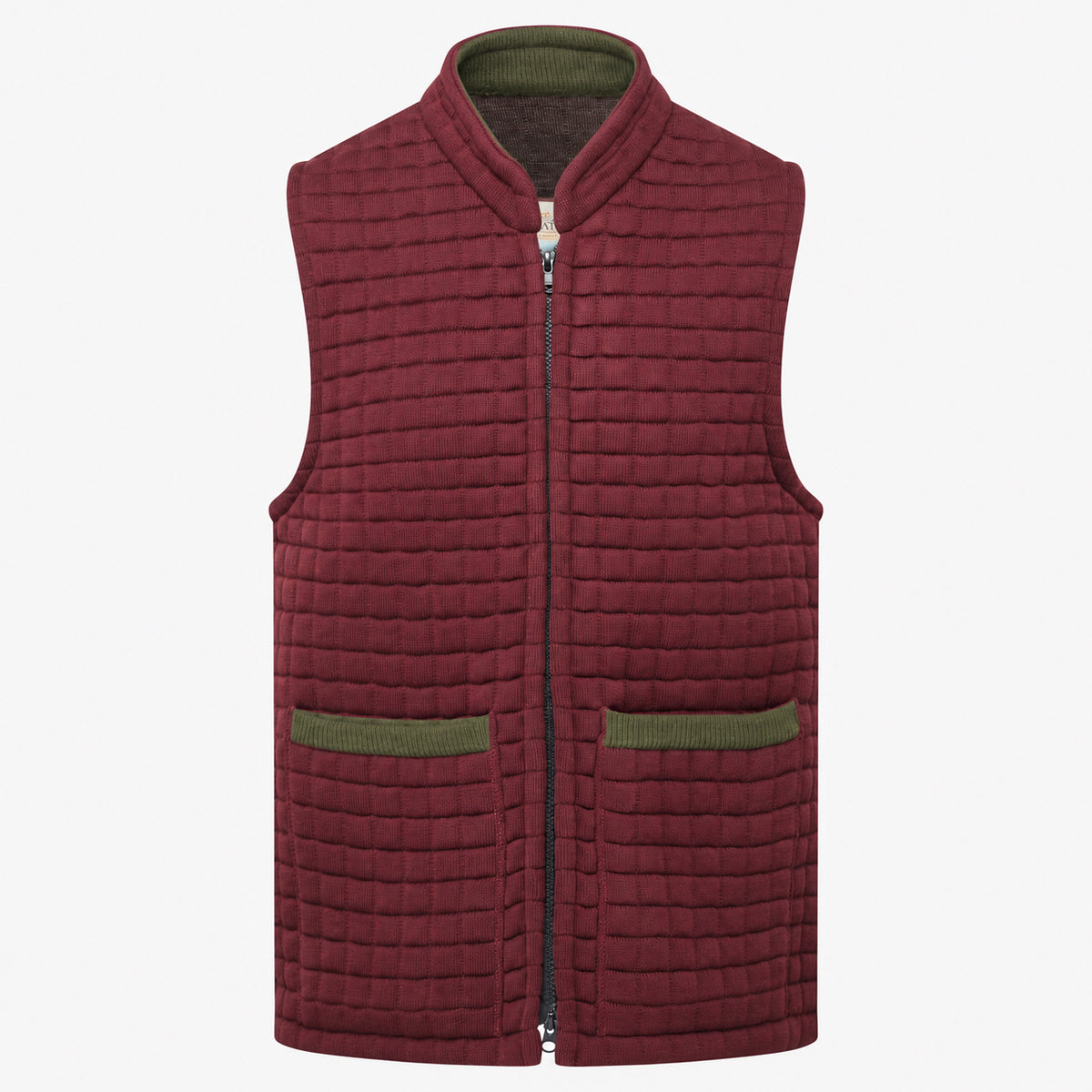 Thermatex Unisex Gilet in Burgundy with Olive trim #Trim colour_Olive