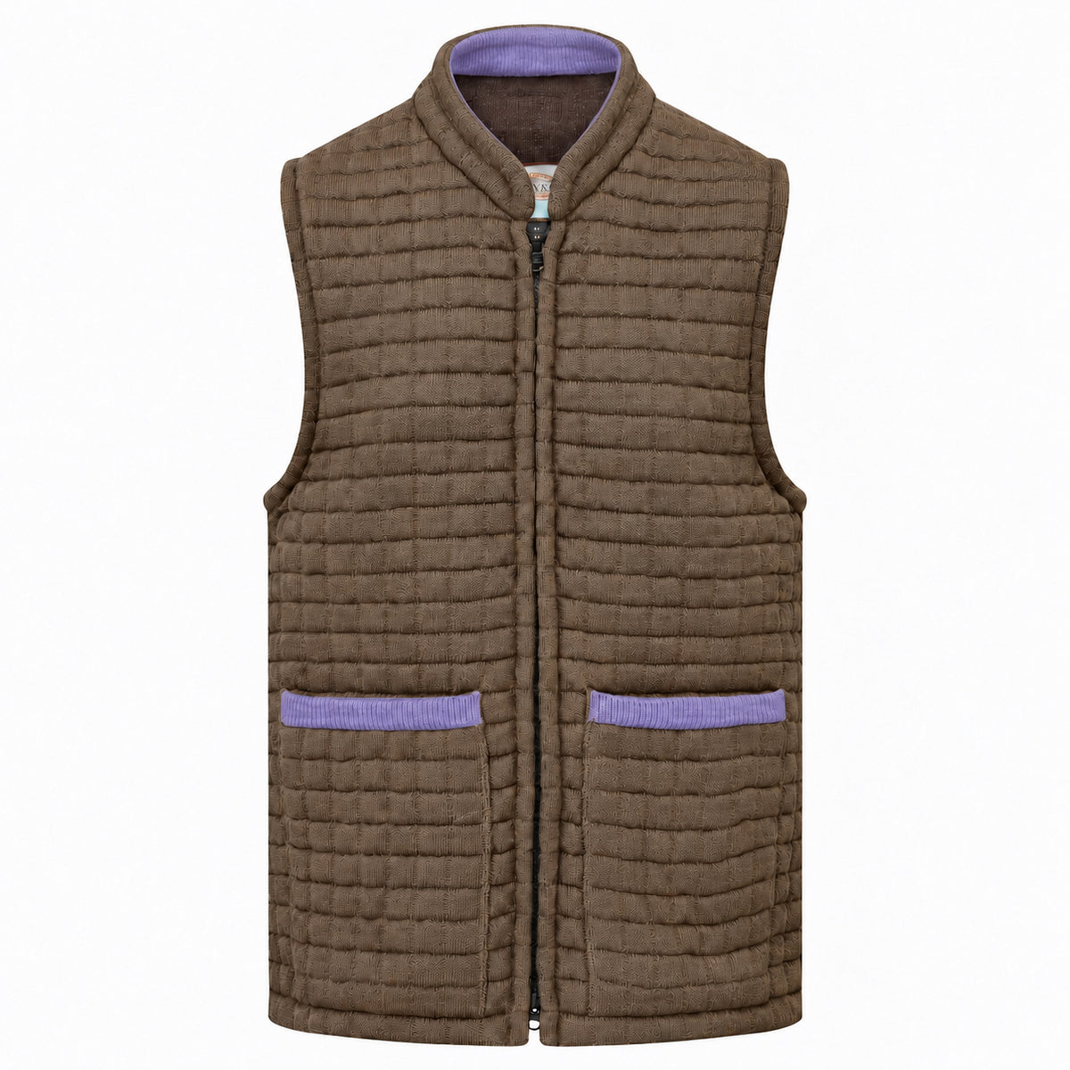 Thermatex Unisex Gilet in Coffee with Lavender trim #Trim colour_Lavender