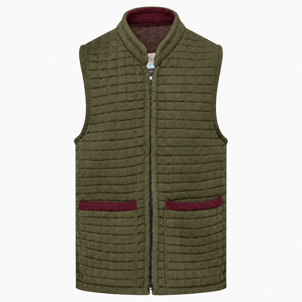 Thermatex Unisex Gilet in Khaki with Burgundy trim #Trim colour_Burgundy