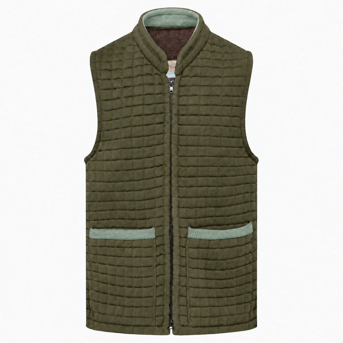 Thermatex Unisex Gilet in Khaki with Duck Egg trim #Trim colour_Duck Egg