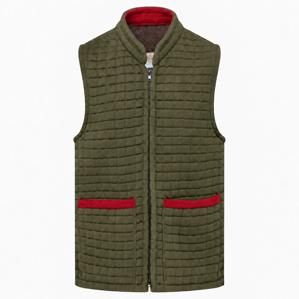 Thermatex Unisex Gilet in Khaki with Red trim #Trim colour_Red