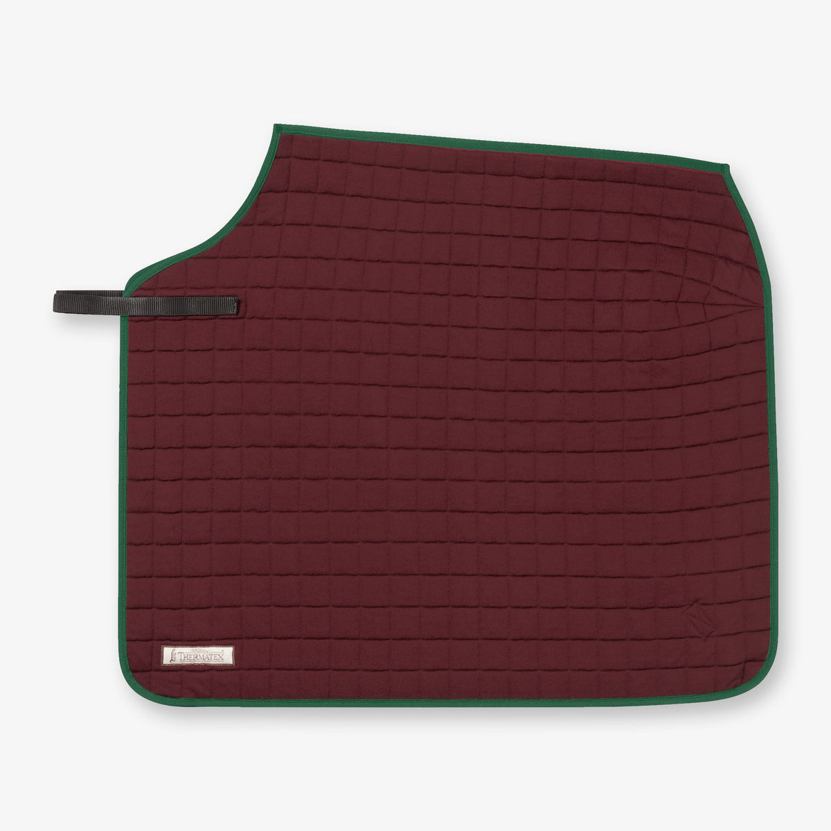 Thermatex Quarter Rug in Burgundy with Dark Green binding #Trim colour_Dark Green